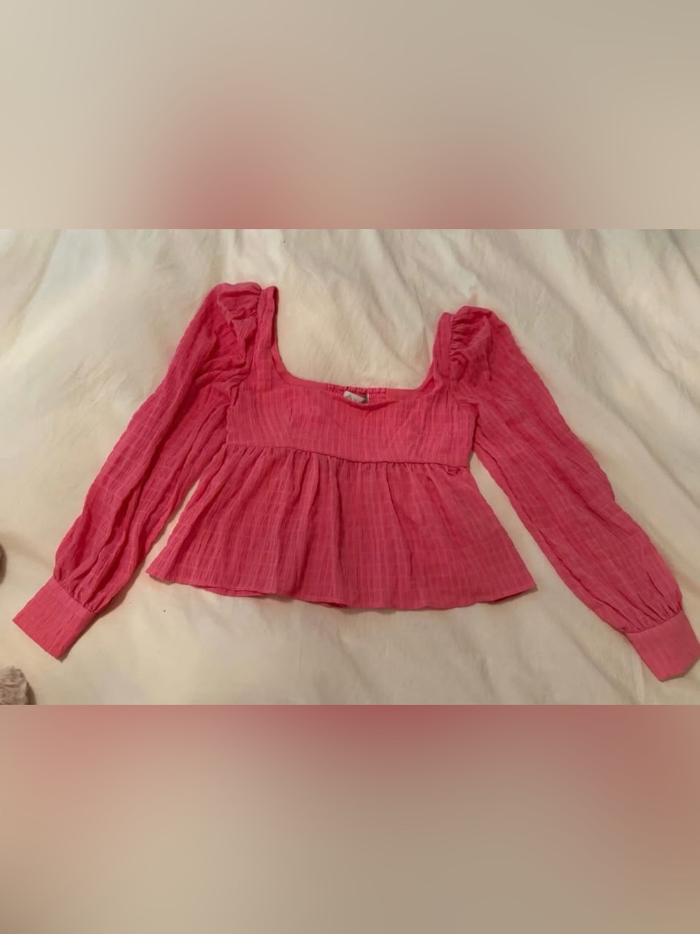 Wayf Pink Square Neck Peplum Top